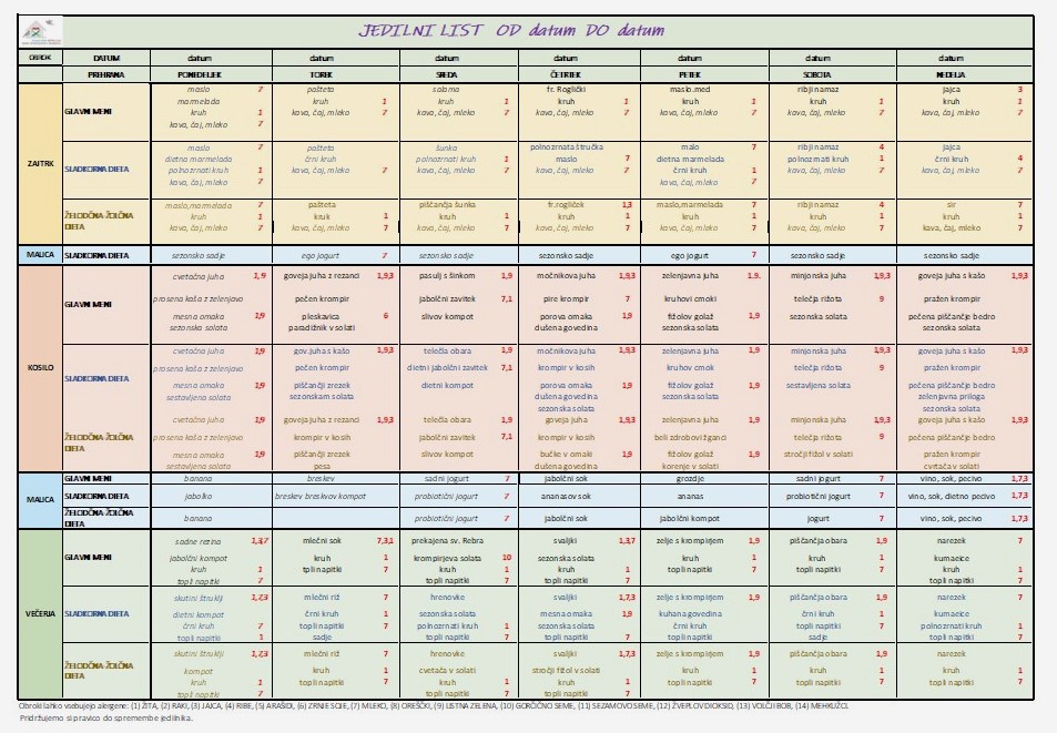 jedilni list